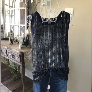 Carmen Marc Valvo Shimmery Layered Navy Sleeveless Top